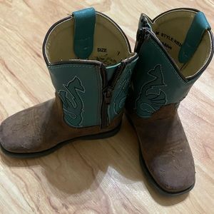 Toddler boys size 7 brown & teal cowboy boots